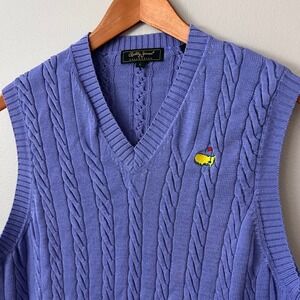Bobby Jones Collection Masters Mens L Cable Knit V Neck Vest Periwinkle Blue